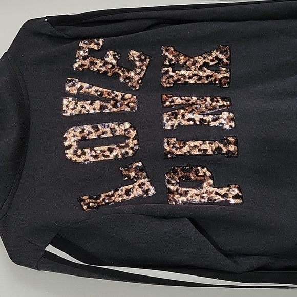 Victorias Secret Pink LEOPARD SEQUINS BLING Half Quarter Zip Sweatshirt M RARE - Picture 6 of 8